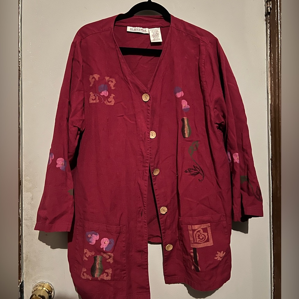 Vintage hand painted hippie button down with cork buttons
